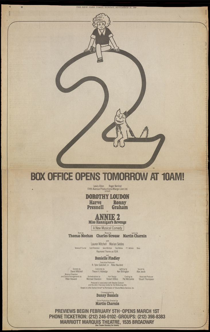 Annie 2: Miss Hannigan's Revenge ad in The New York Times