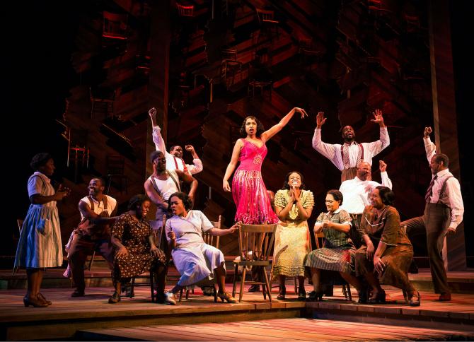 Jennifer Hudson leads "Push Da Button" in The Color Purple .