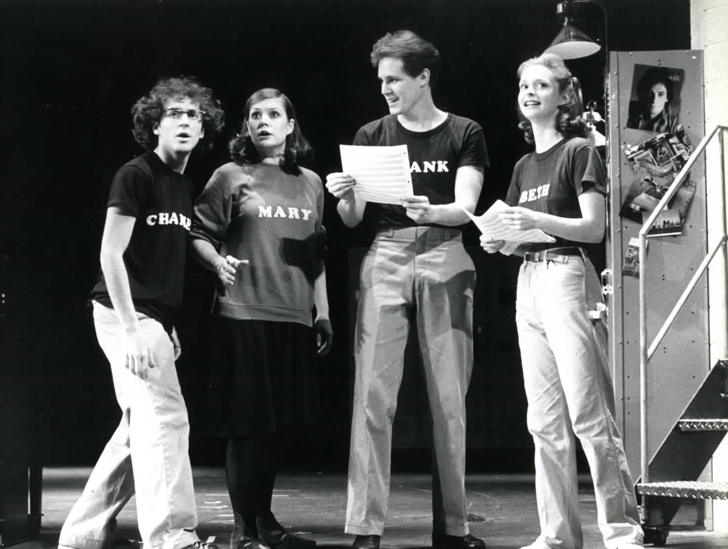 Lonny Price, Ann Morrison, Jim Walton, Sally Klein in the original Broadway production of Merrily We Roll Along .
