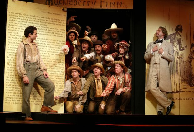 Tyrone Giordano (left) and Daniel Jenkins (right) and the cast of Deaf West's Big River on Broadway.