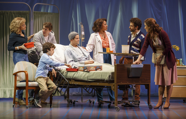 Betsy Wolfe, Christian Borle, Anthony Rosenthal, Andrew Rannells, Tracie Thoms, Brandon Uranowitz and Stephanie J. Block in Falsettos .