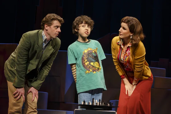 Christian Borle , Anthony Rosenthal , and Stephanie J. Block in Falsettos .