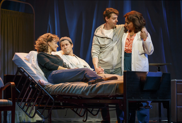 Betsy Wolfe, Andrew Rannells, Christian Borle and Tracie Thoms in Falsettos .