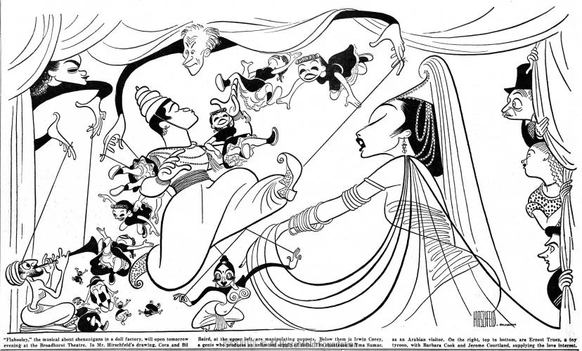 Al Hirschfeld's caricature of Flahooley , from The New York Times .