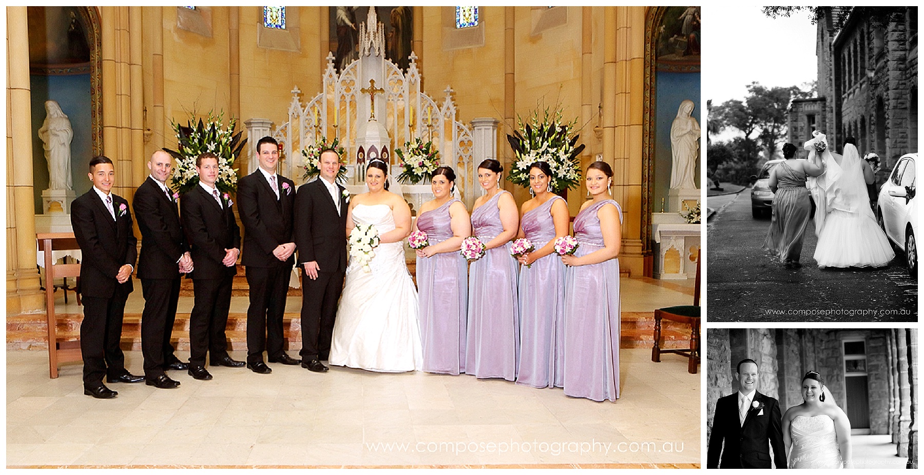 Using the church for family photos after the ceremony. Also how to keep a wedding dress dry!