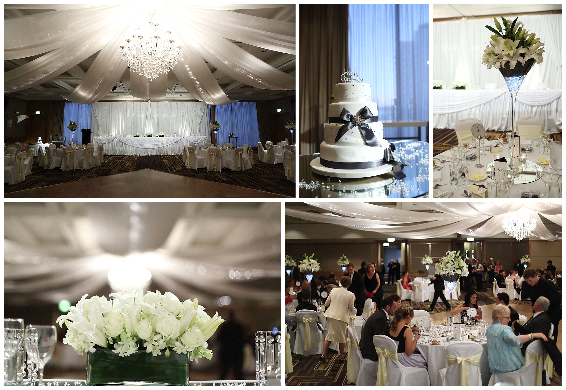 White flowers wedding reception styling