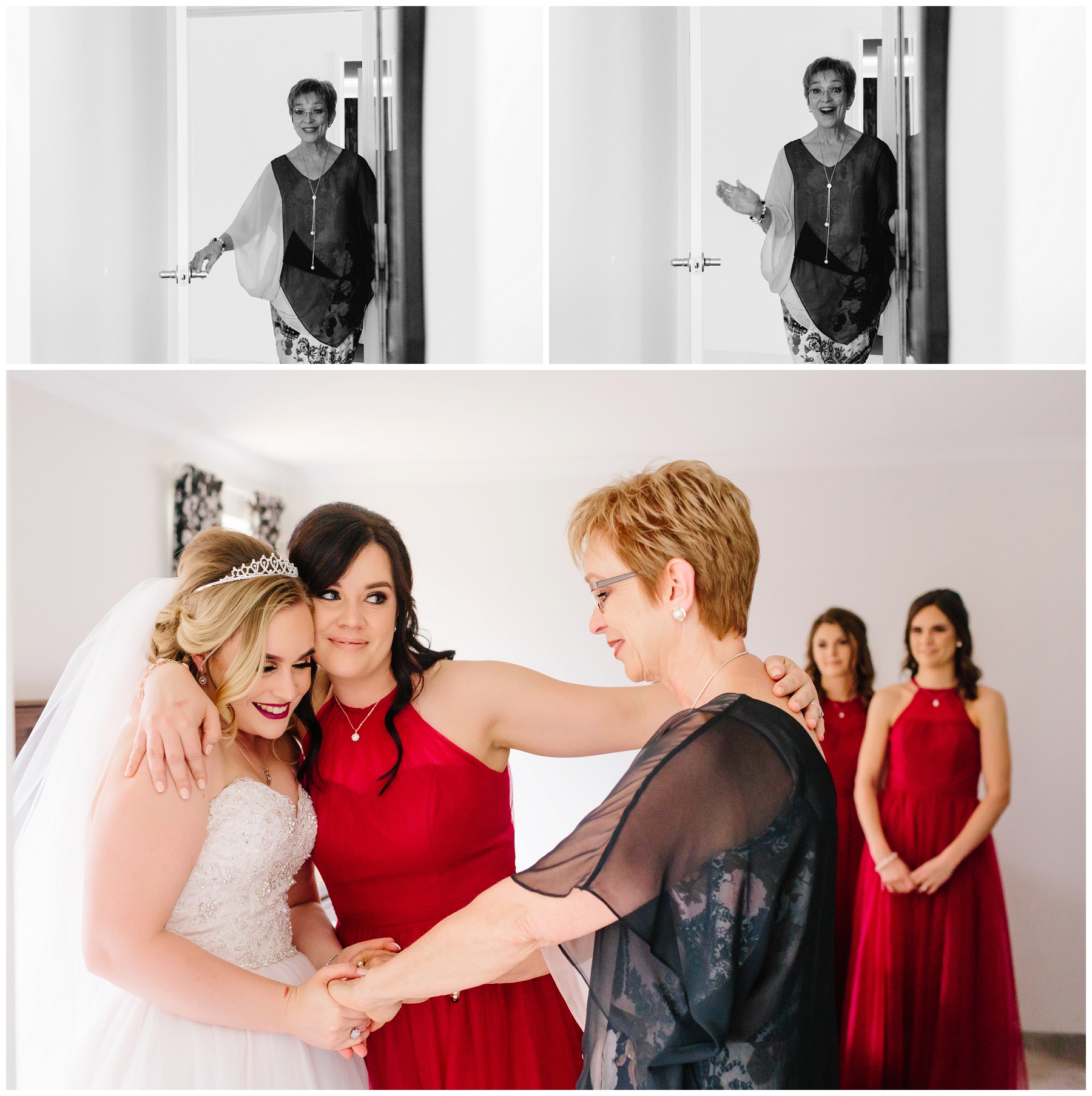 Parent reaction to bride in her dress
