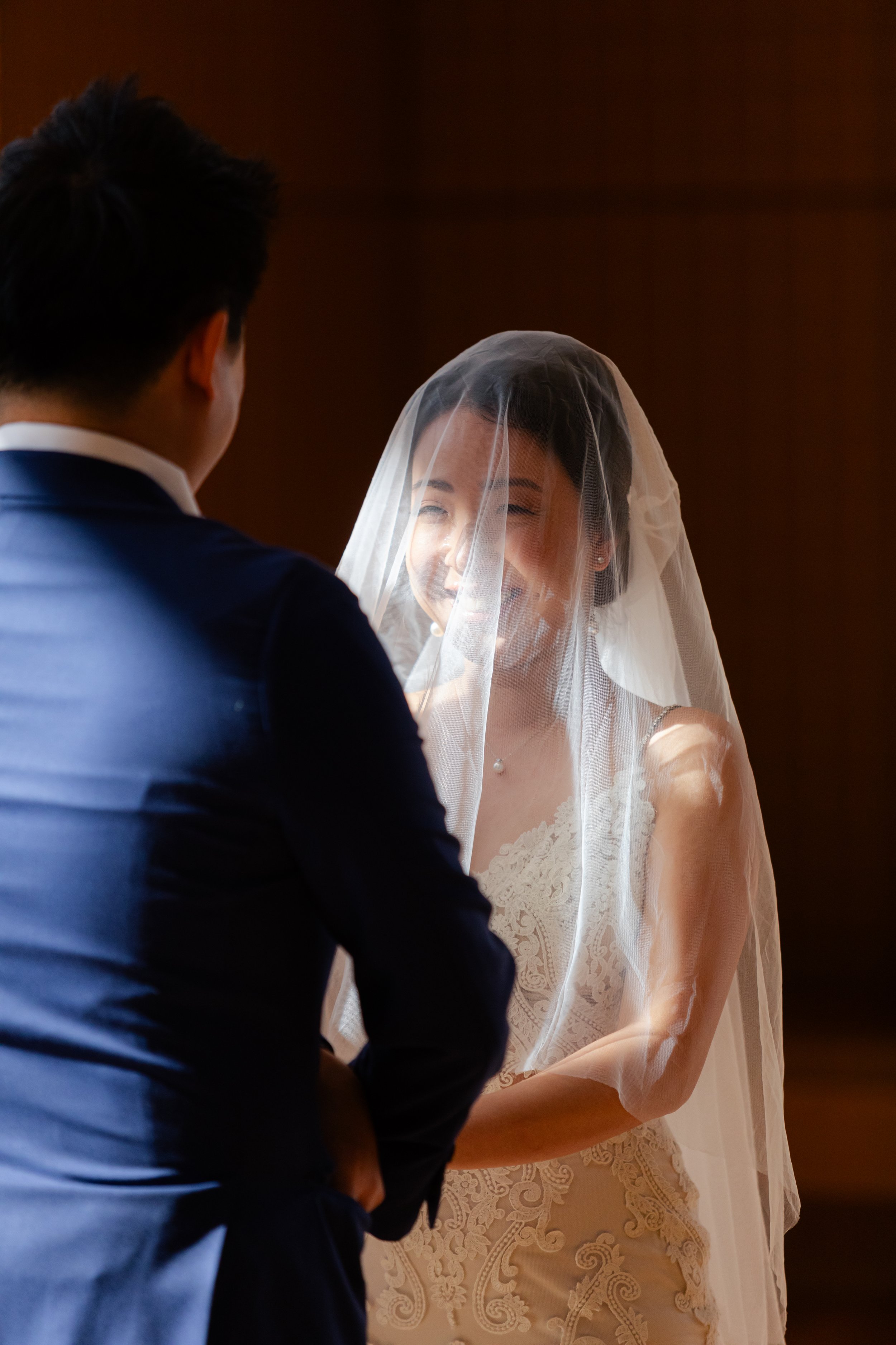 bride with veil in front