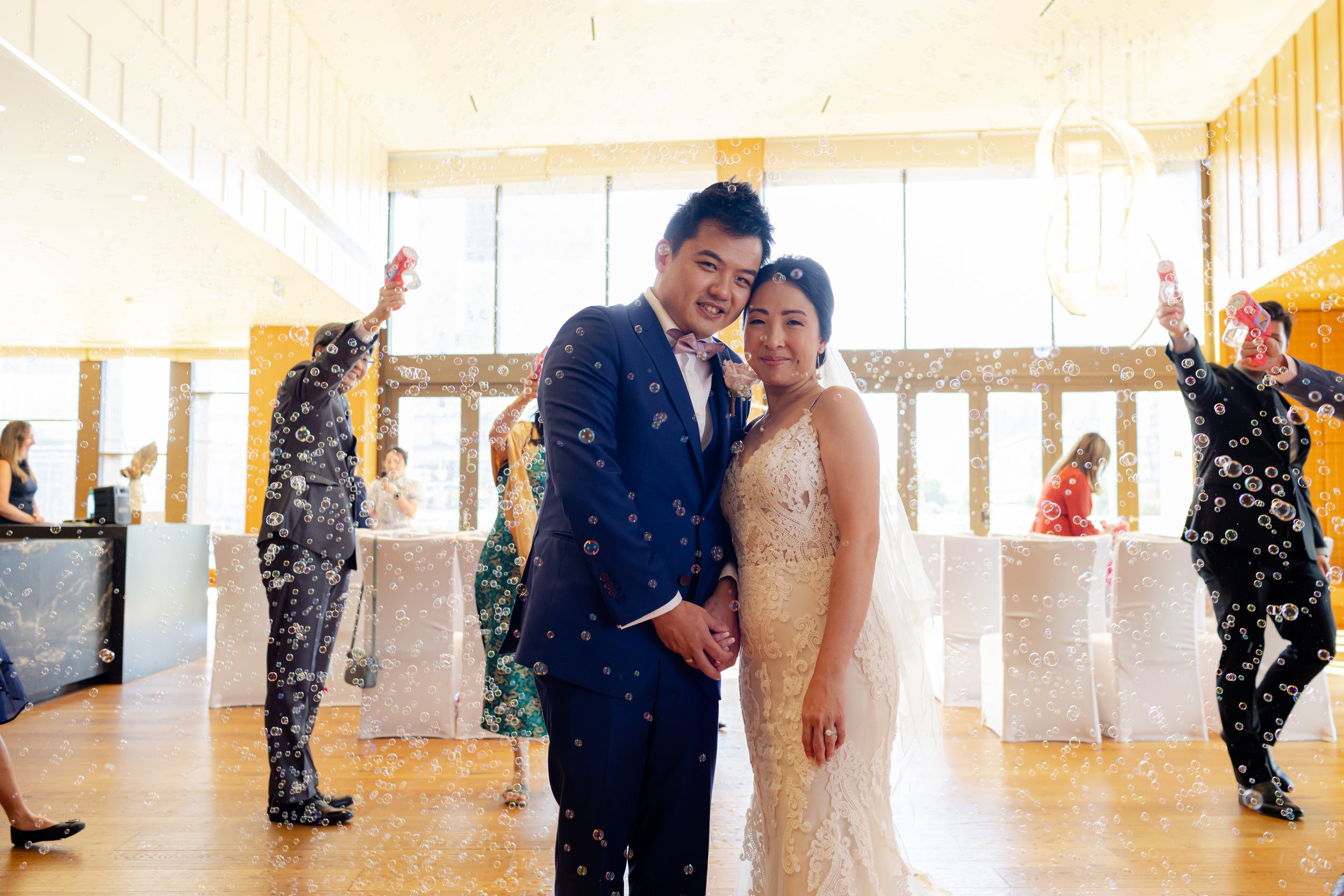 smiling groom and bride