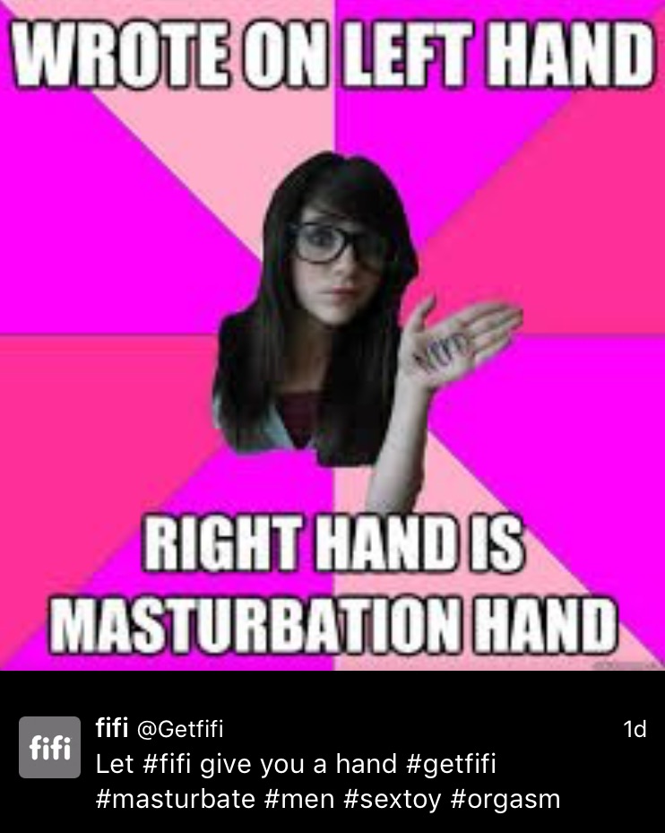 I'm not going to lie, the Fake Geek Girl meme is a spectacularly good fit for Fifi, since it's all about shaming and shunning people and giving men back their LIBERRTY! Too bad they couldn't figure out how to use it correctly. Also, since they've decided that fifi is only for #men, I'm curious to know how Fifi is going to give this woman a hand...