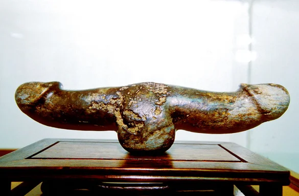 Double-headed marble phallic item on display at the China Sex Museum.