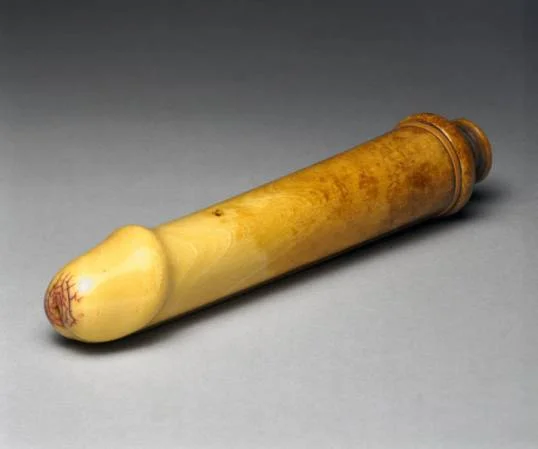 Used ivory dildo with plunger in the back, likely 18thC French.