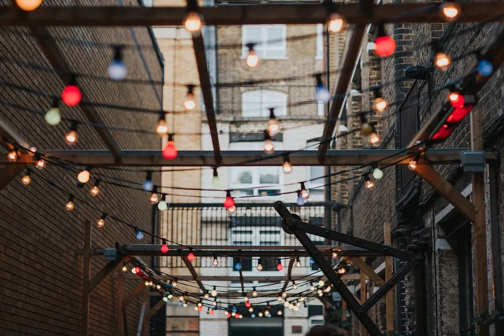 Wooden frame with a fairy-lights at Tanner & Co
