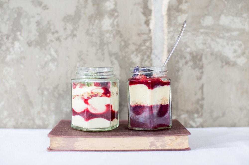 luxury ice cream served in jam jars on a book