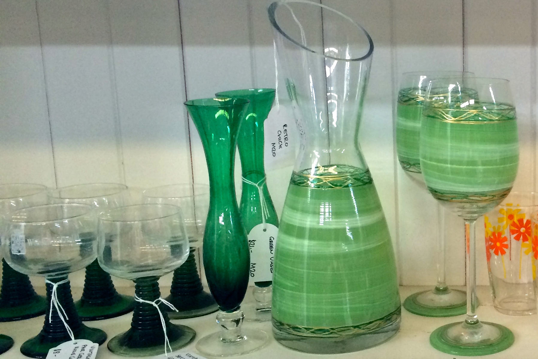 Australian hand Painted carafe and Wine Glasses