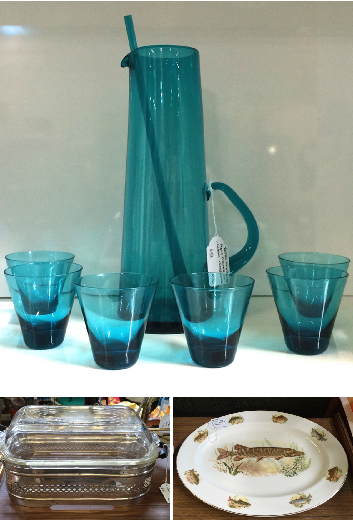 Mid century Aqua Pitcher and glasses