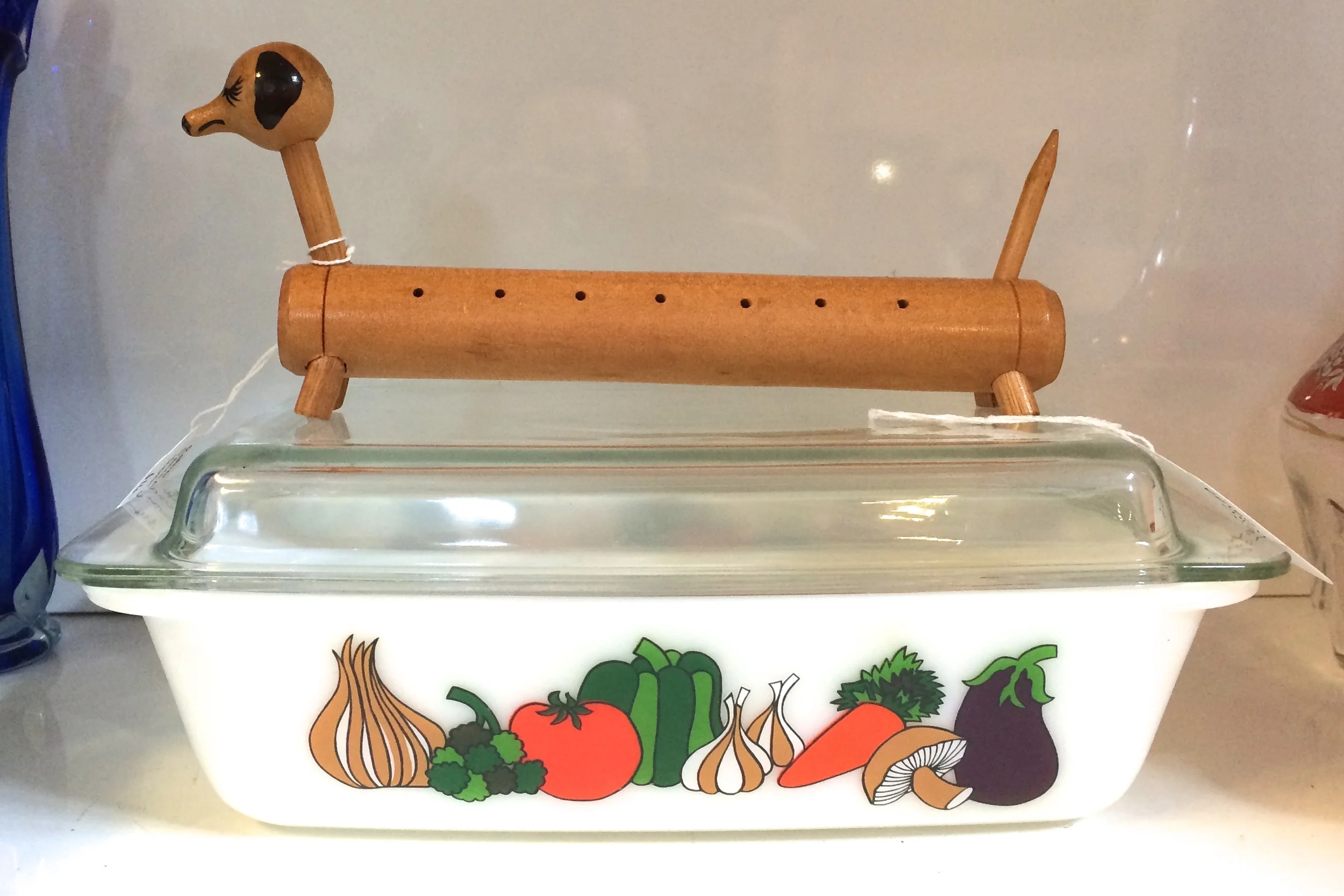 Vintage toothpick Dog and Vegetable casserole dish