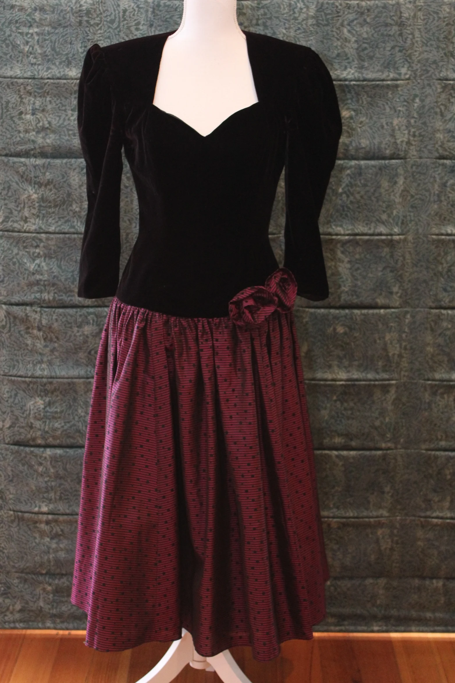 AIME Black Velvet and Taffeta Drop Waist Dress