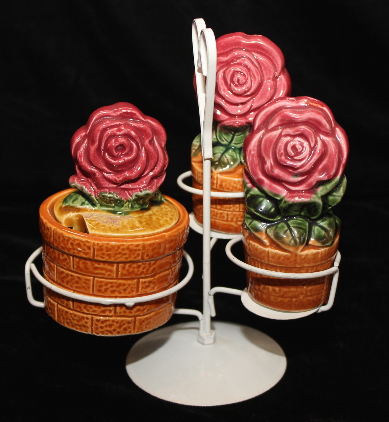 Pink Roses in Brick Pots Cruet Set