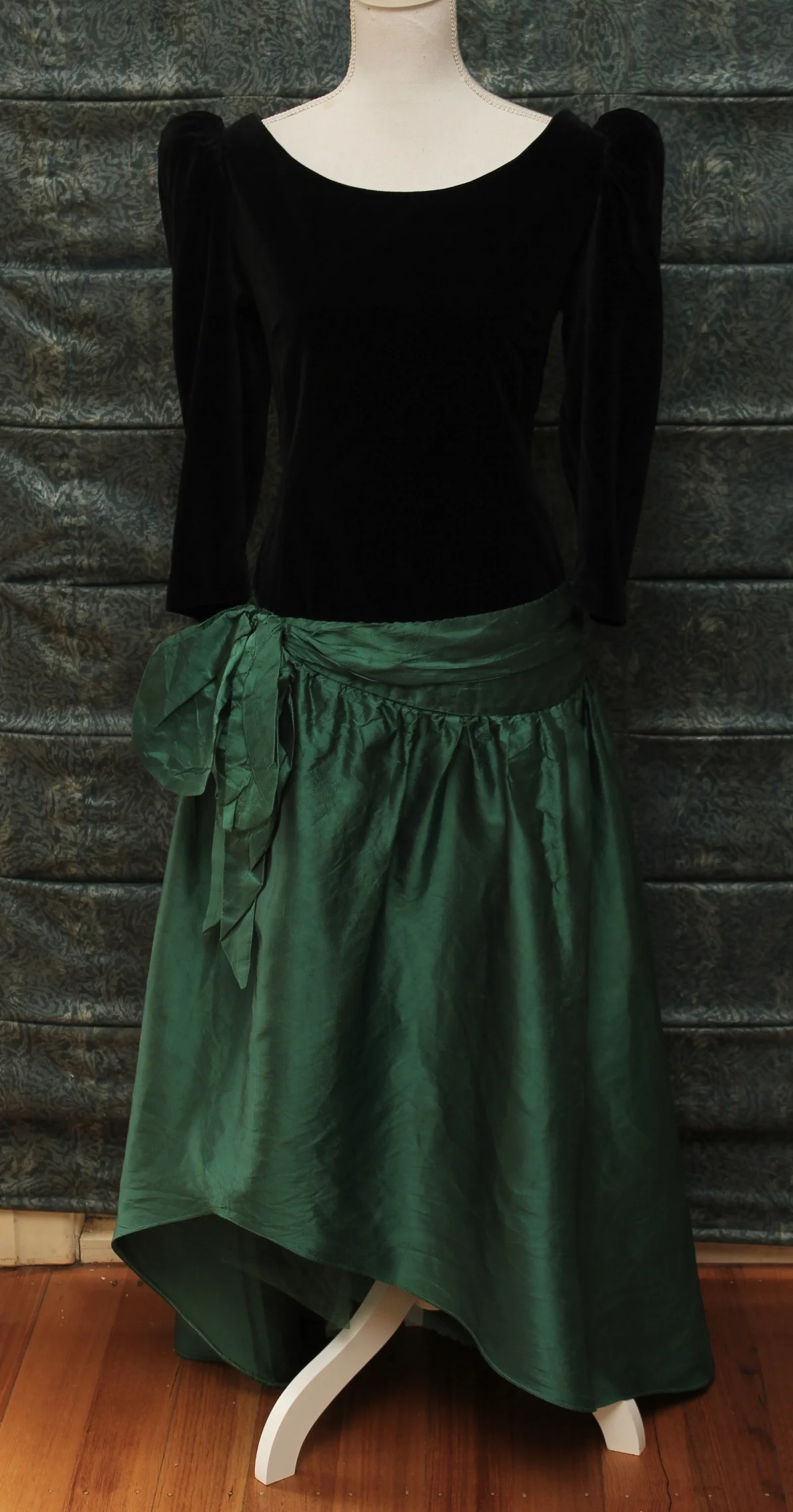 Black Velvet and Green Tafeta Dress