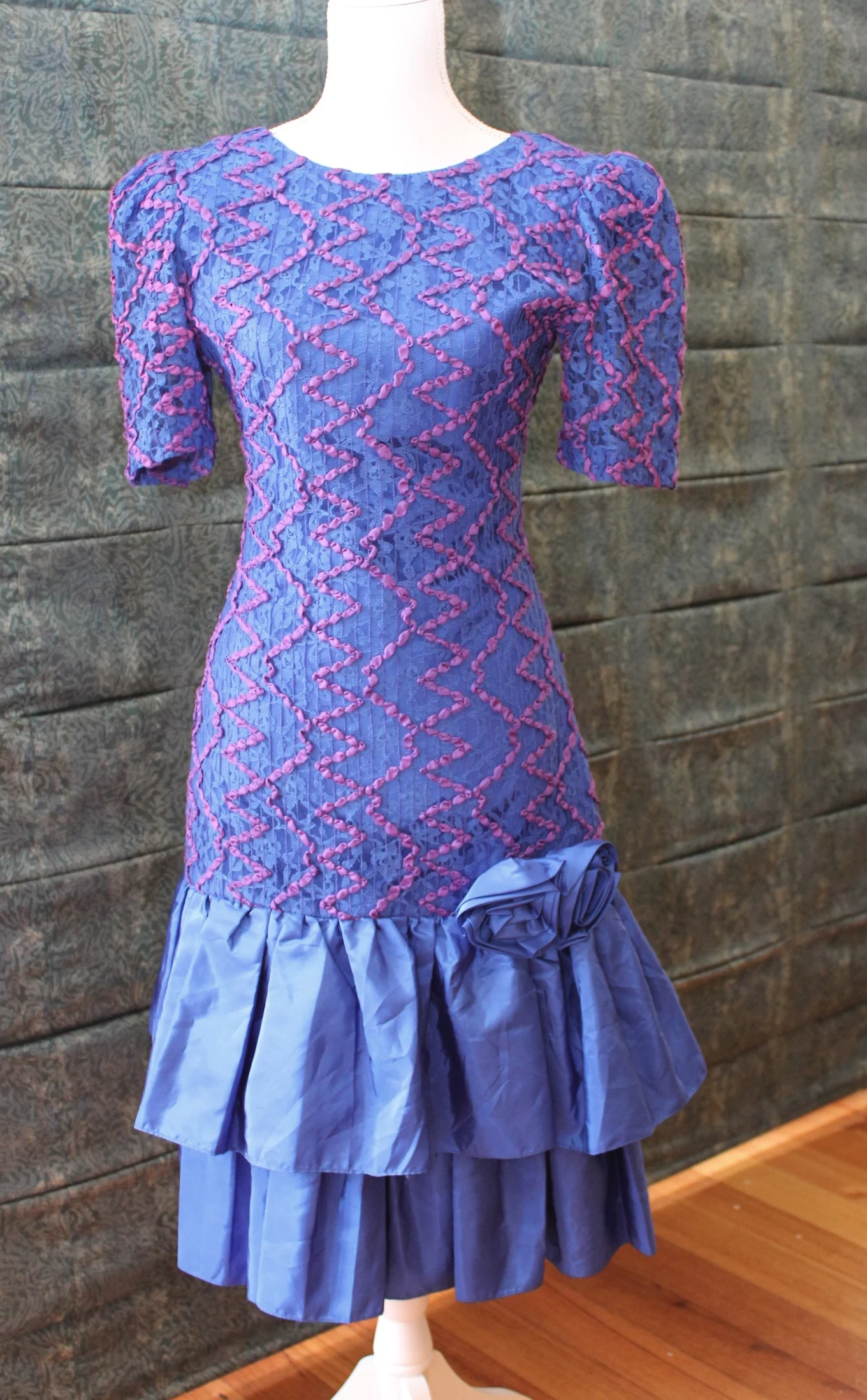 open lace back dress 1980's Expozed Blue Metallic Party Dress Size XS – Antique Sugar