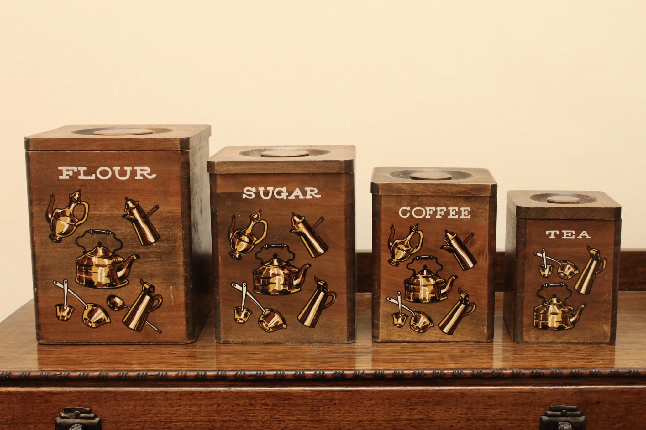 Vintage Wooden Canisters 1960s - Japan