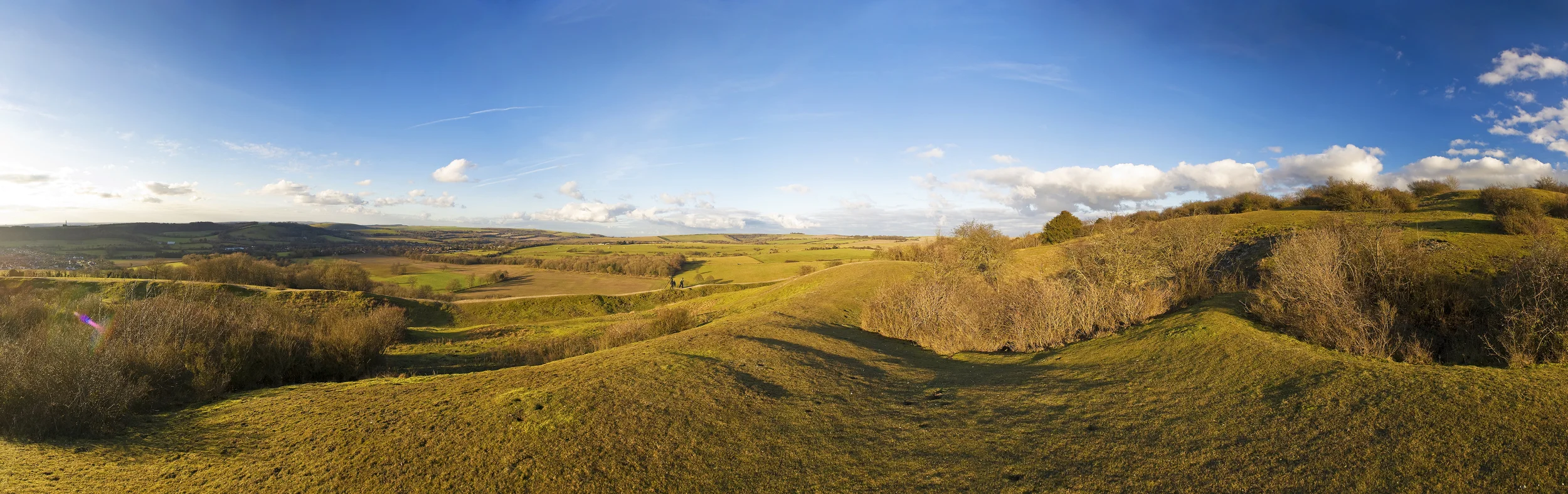Cissbury Rings western ramparts and pits left from flint mining activity