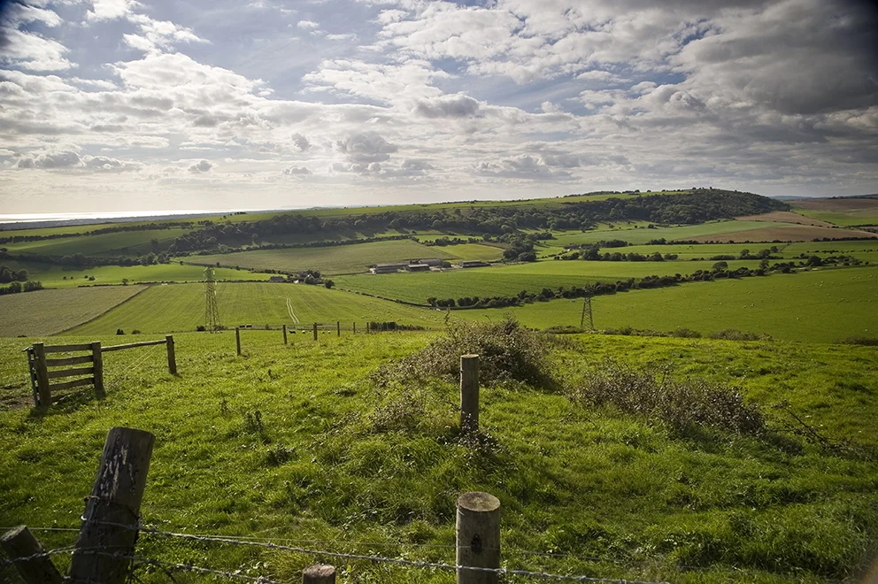 a smaller cross dyke that comes almost to the summit of steep down with Cissbury Rings in the distance on the right