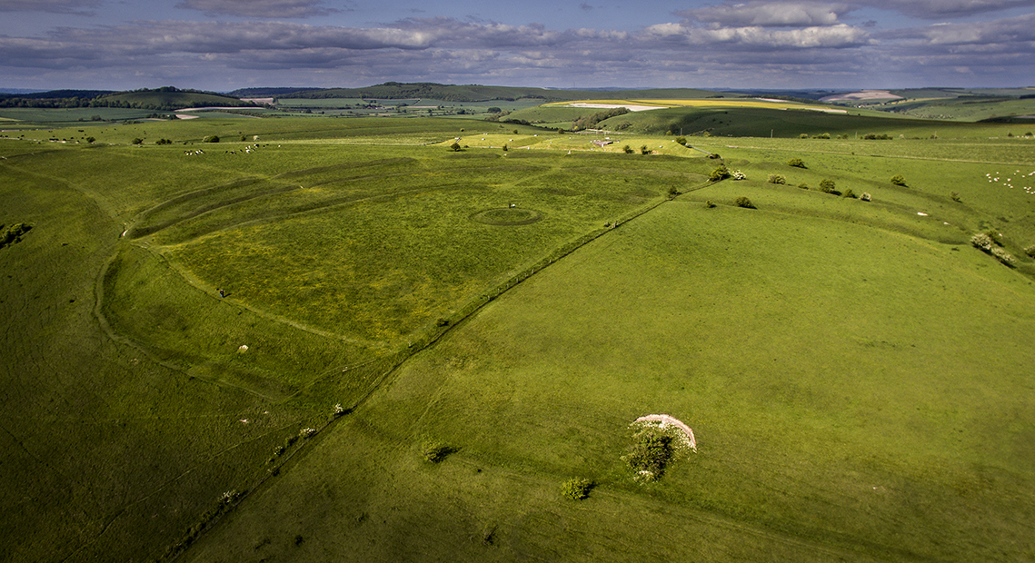 Aerial view of the IA hill fort and a cross dyke on the extreme left 