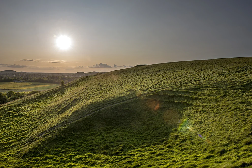 The Eastern end of the hill fort with Cley Hill on the far left