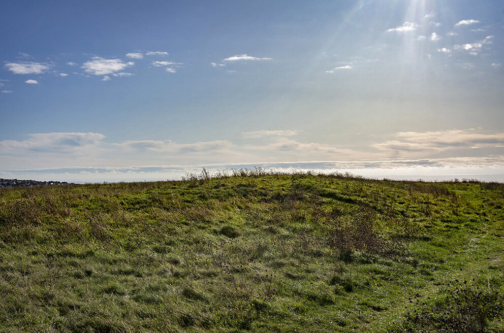 Rottingdean Neolithic long barrow facing out towards the English Channel