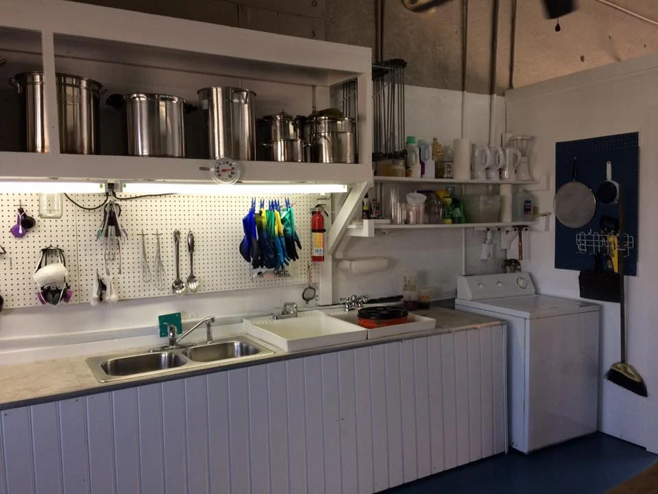 This is The DYEHOUSE Studio. The Studio has a fully stocked dye kitchen and offers unique fiber workshops.
