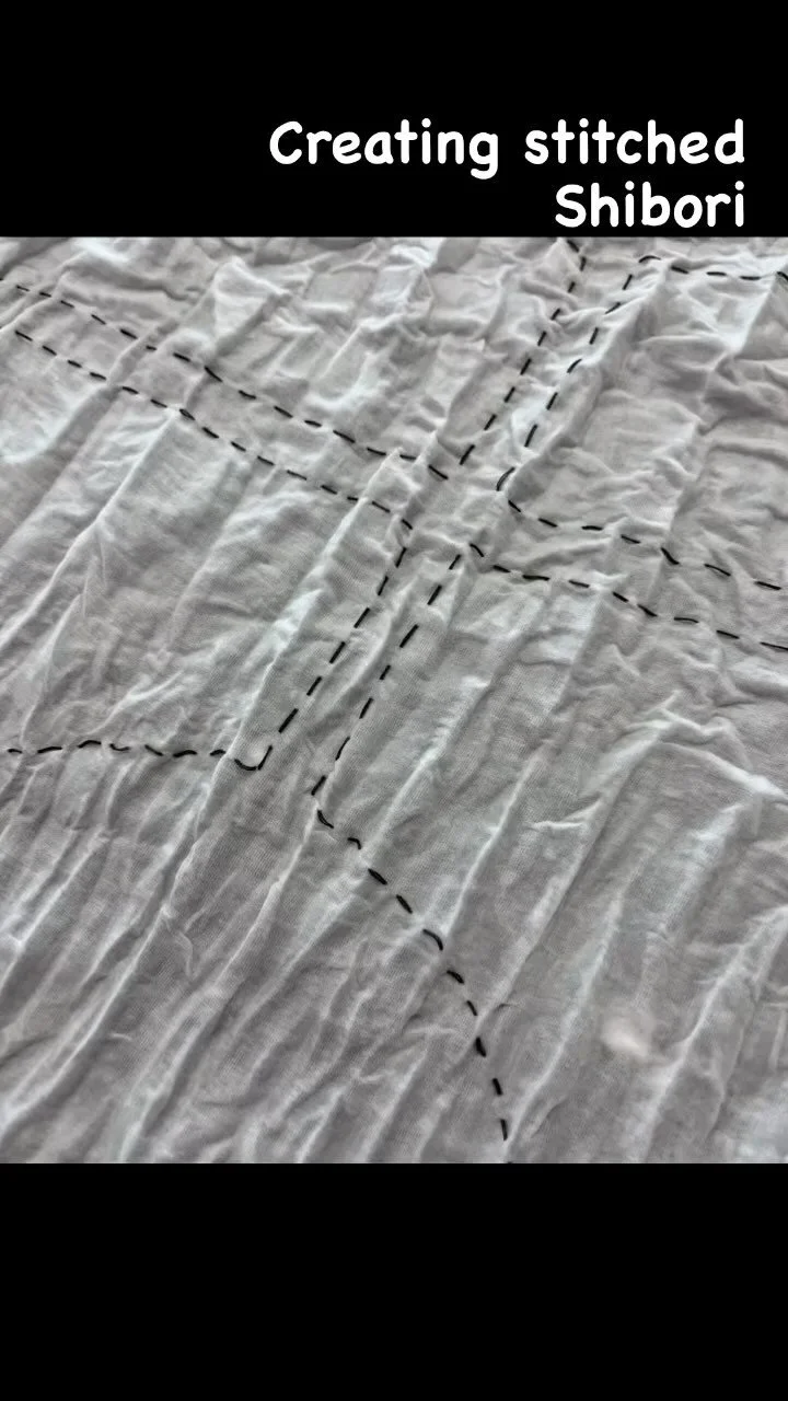Creating stitched Shibori at the AyaFiber Studio.  This is a large stitched silk/cotton shawl (110 cm x 200cm)  it took me 3 days to stitch, 6 dips in the indigo vat and about 3 hrs to remove the stitching.  #shibori #stitchedshibori #makiage #kumo #