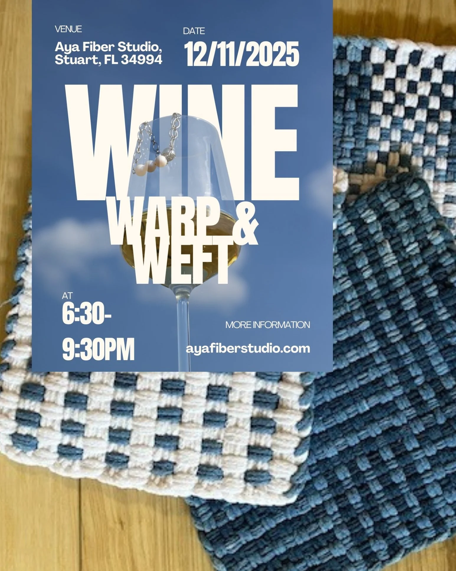 🍷🧶 You&rsquo;re Invited! -  3 SPOTS LEFT!
Wine, Warp &amp; Weft Experience at Aya Fiber Studio

Get ready for an unforgettable evening of creativity, color, and a little bit of wine-fueled magic! Join us for Wine, Warp &amp; Weft &mdash; a relaxed,