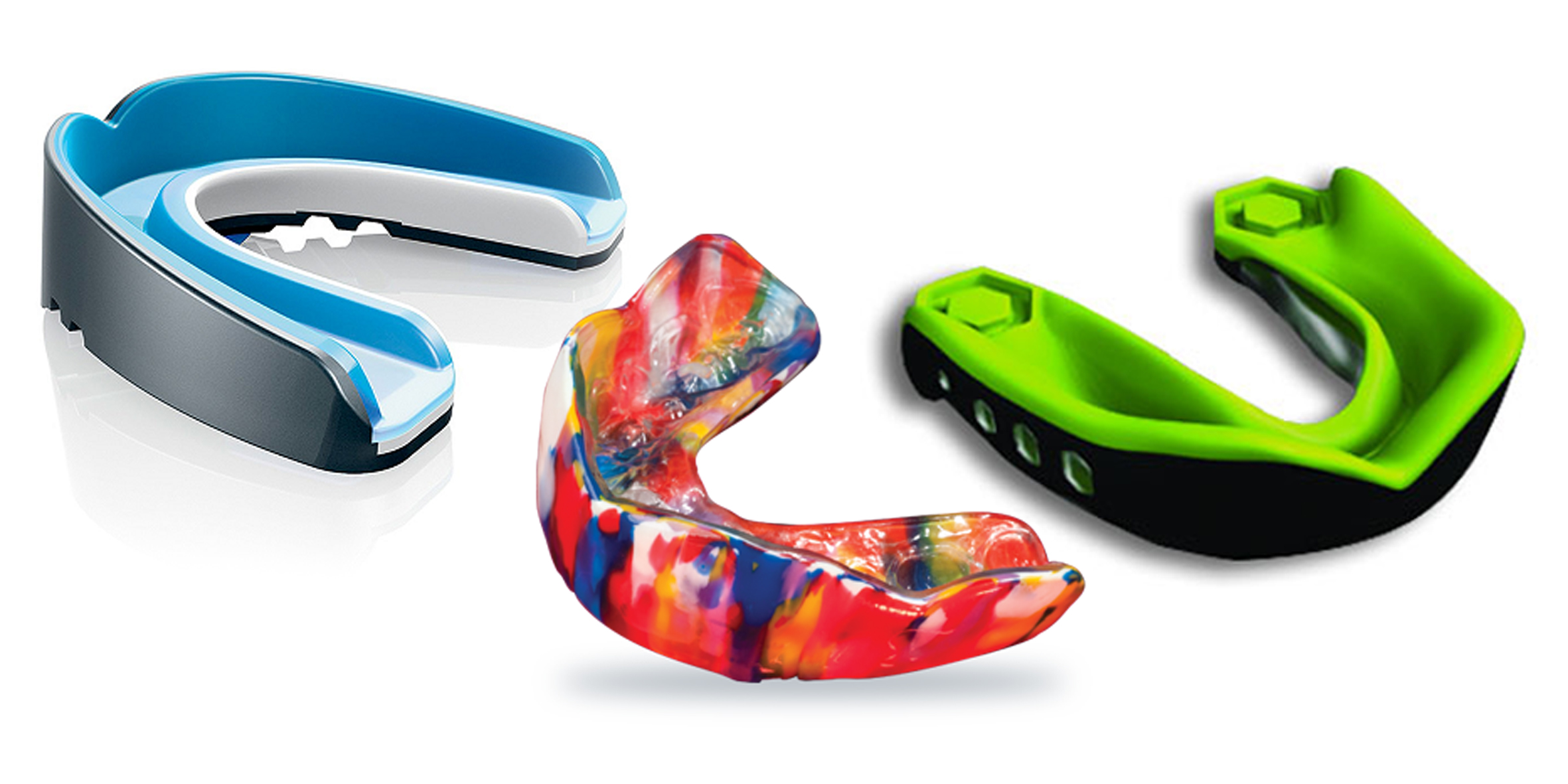 Mouth guards come in a variety of shapes and colours!