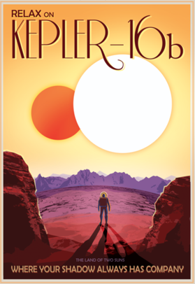 Like Luke Skywalker's planet "Tatooine" in Star Wars, Kepler-16b orbits a pair of stars. Depicted here as a terrestrial planet, Kepler-16b might also be a gas giant like Saturn. Prospects for life on this unusual world aren't good, as it has a temperature similar to that of dry ice. But the discovery indicates that the movie's iconic double-sunset is anything but science fiction.