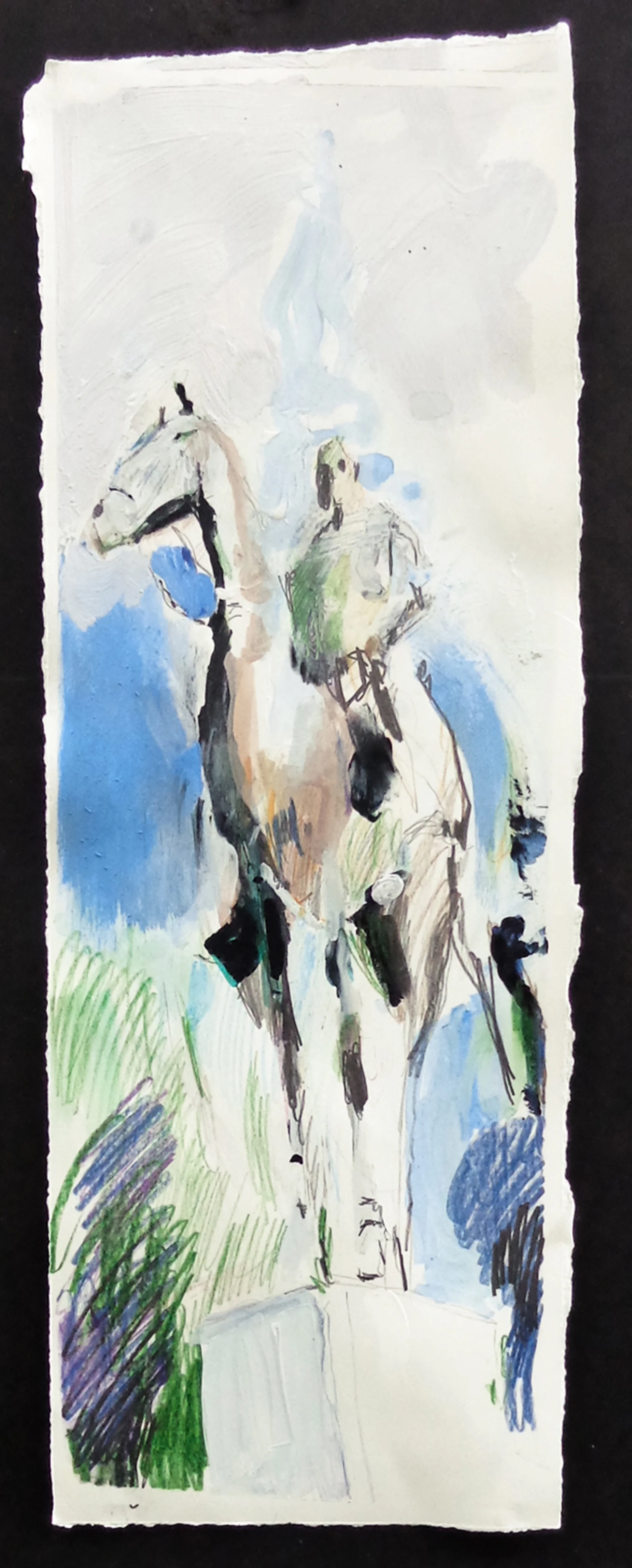 Forrest on horseback 2 22' x 8" pencil, ink, gesso, gouache on torn paper 2018