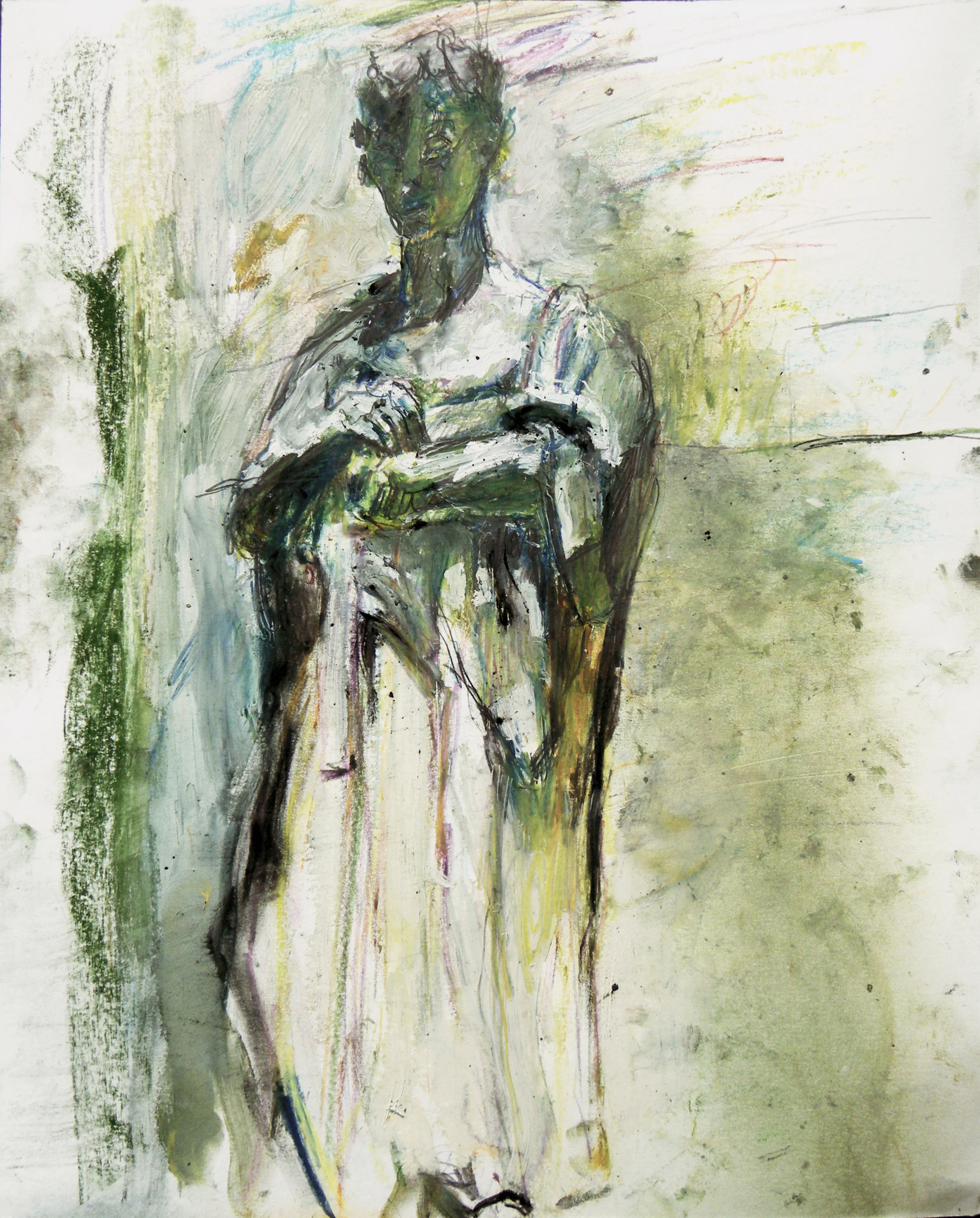 Male Figure from Brooklyn World War II Memorial,14” x 17” oil stick, oil pastel, chalk pastel, graphite and colored pencil on paper, 2015
