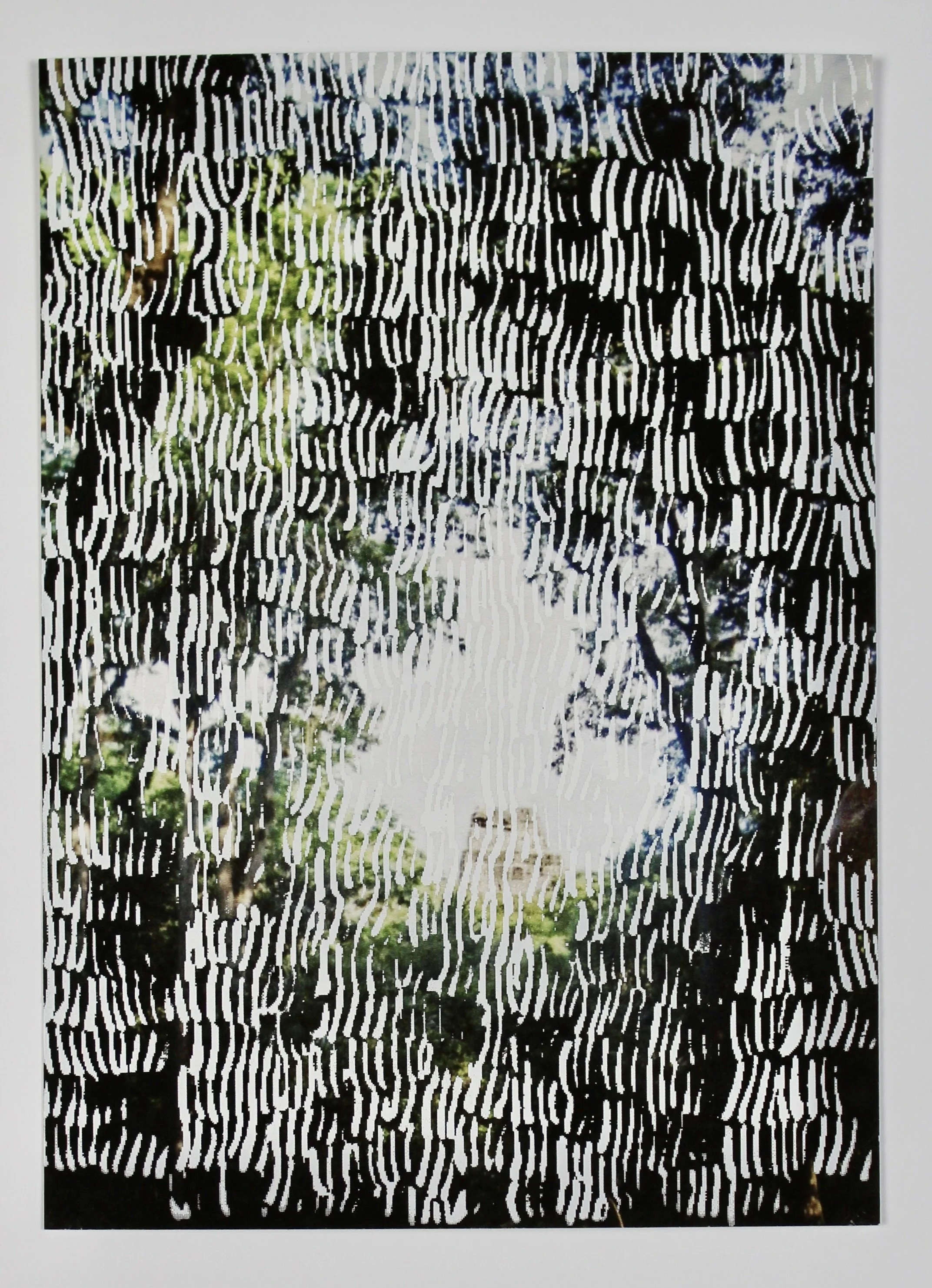   Postcards from a place in my mind (Tikal) , 2023, screenprint and photograph on cotton paper, artist print, 7 x 5” unframed, 12.5 x 10.5” framed. Private collection. 