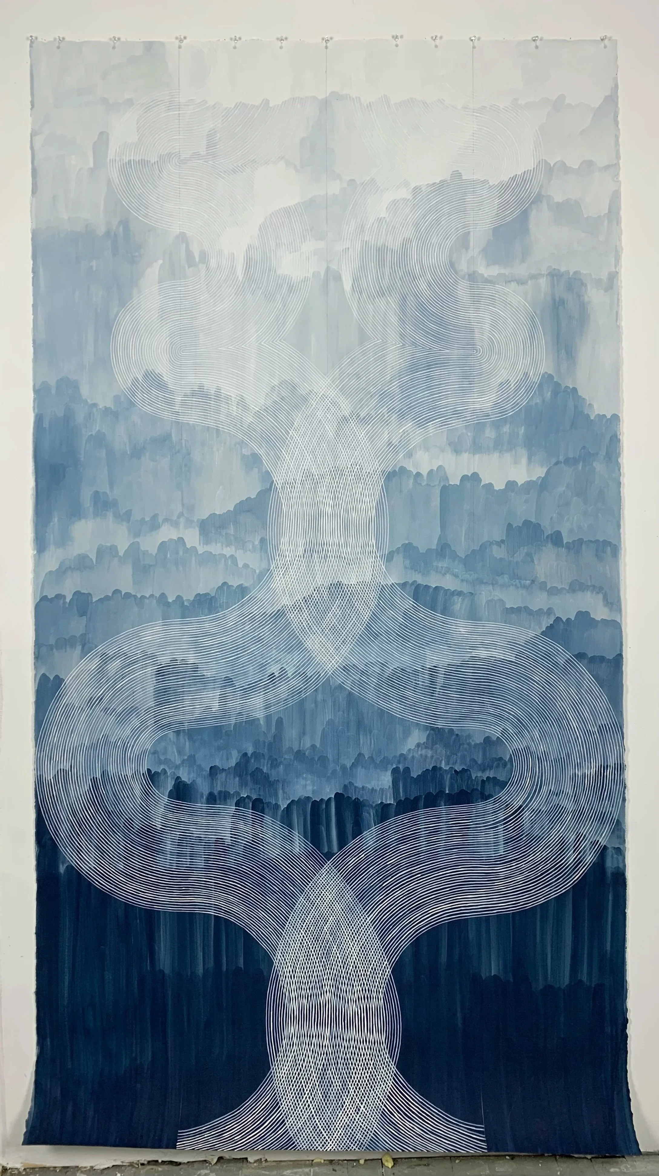   Looking Up , 2024, watercolor on cotton paper, 6.5 × 3.5 feet (78 × 42 in). 