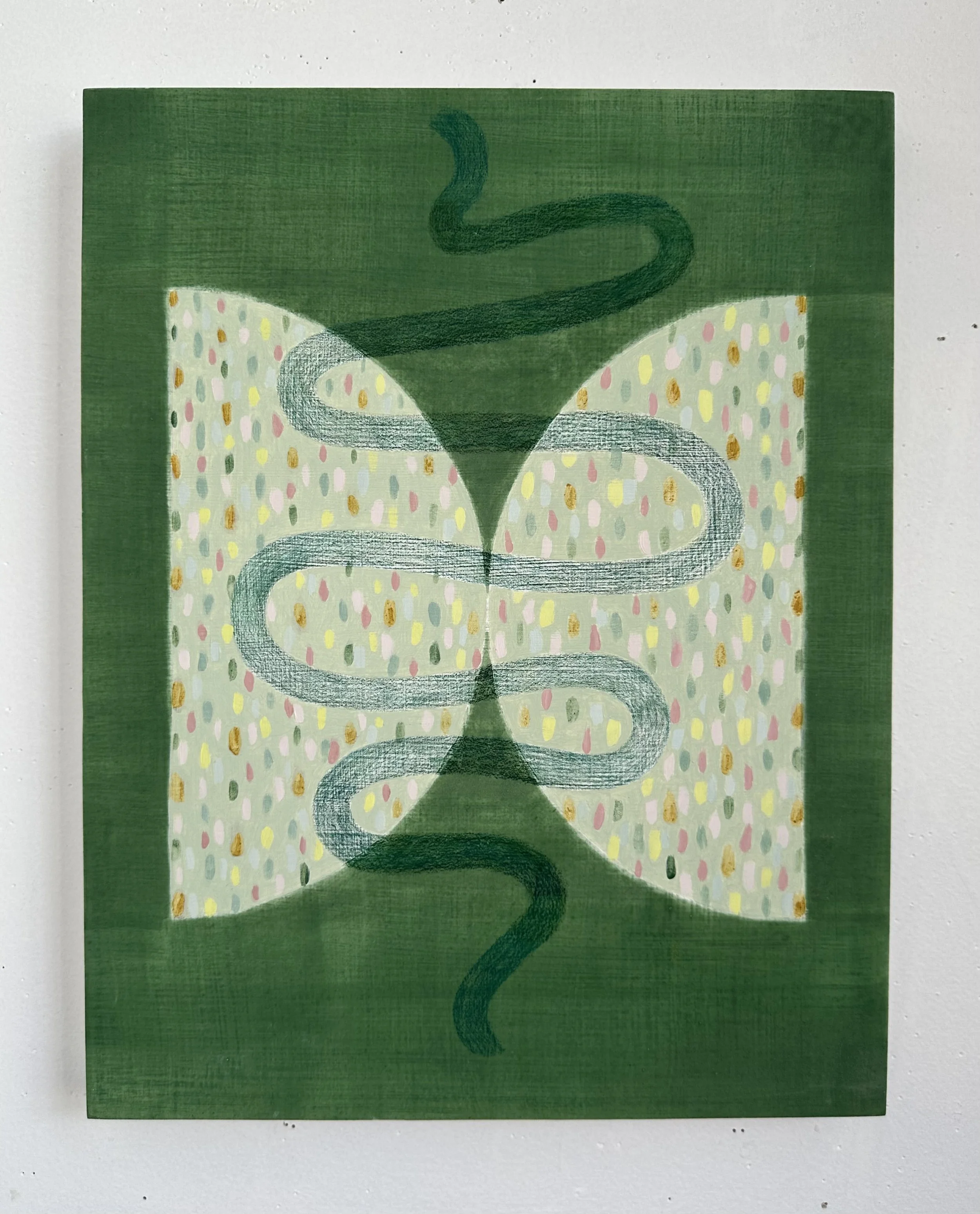   In Springtime, I (Space-Form),  2025, egg tempera, oil, and colored pencil on cradled wood panel, 14 x 11 in. 