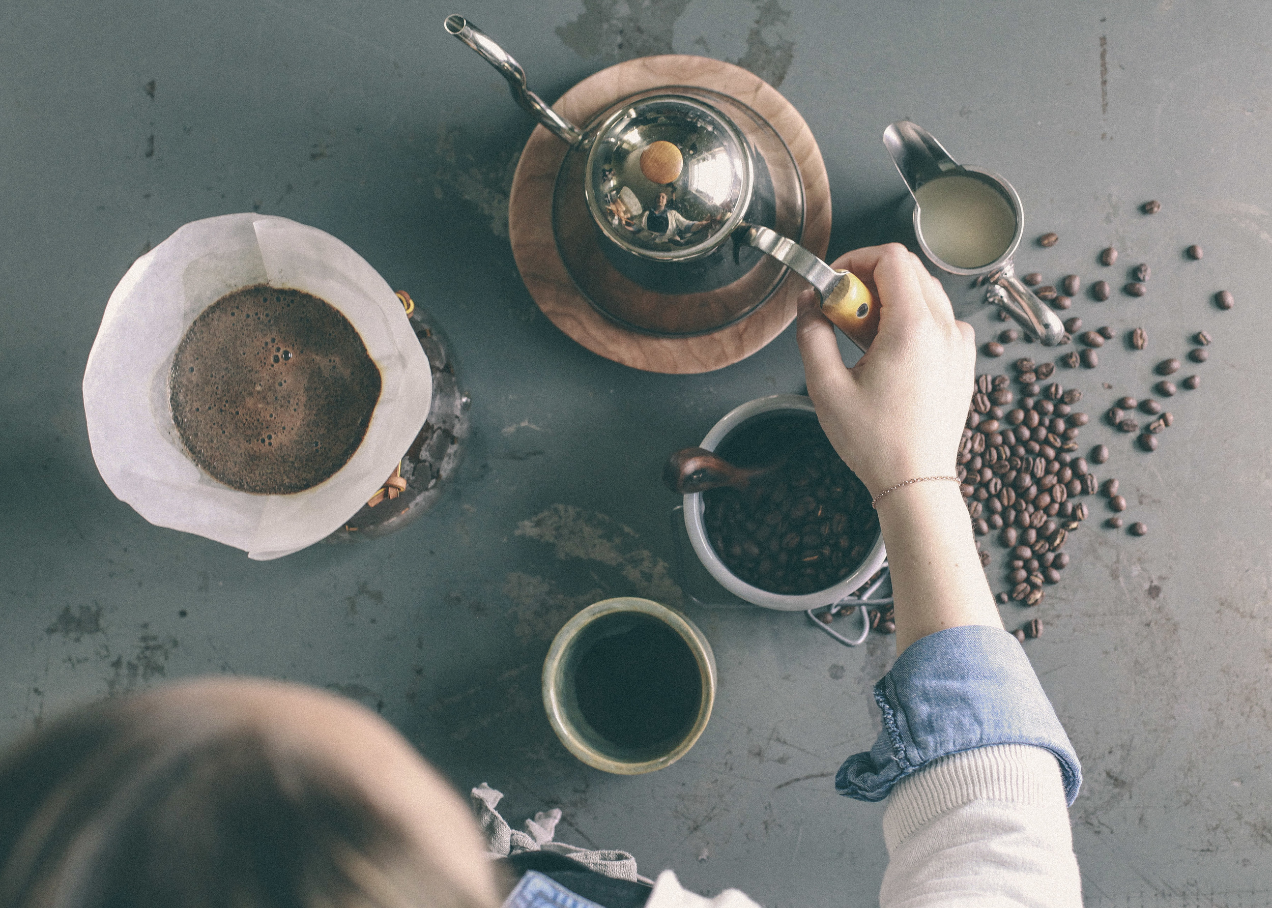 Coffee brewing in motion. Pictured above is Facture Good's walnut coffee scoop . 