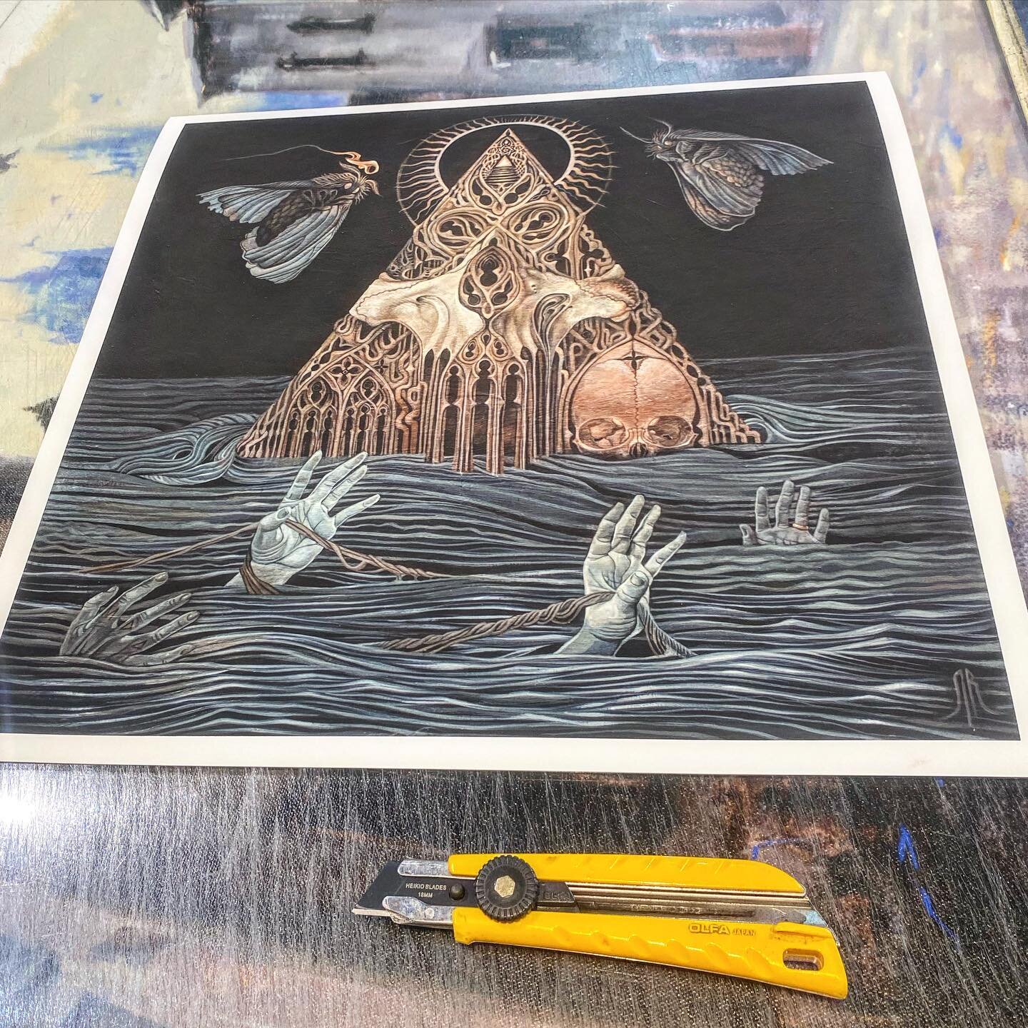 These latest prints by @alexreisfar turned out so well.. go purchase them on his website now before they run out! #tool #toolband #drowning #metal #skulls #gates #skull #bones #fineart #art #printing #prints #pdxart #pdxartist #pdx #local #smallbusin