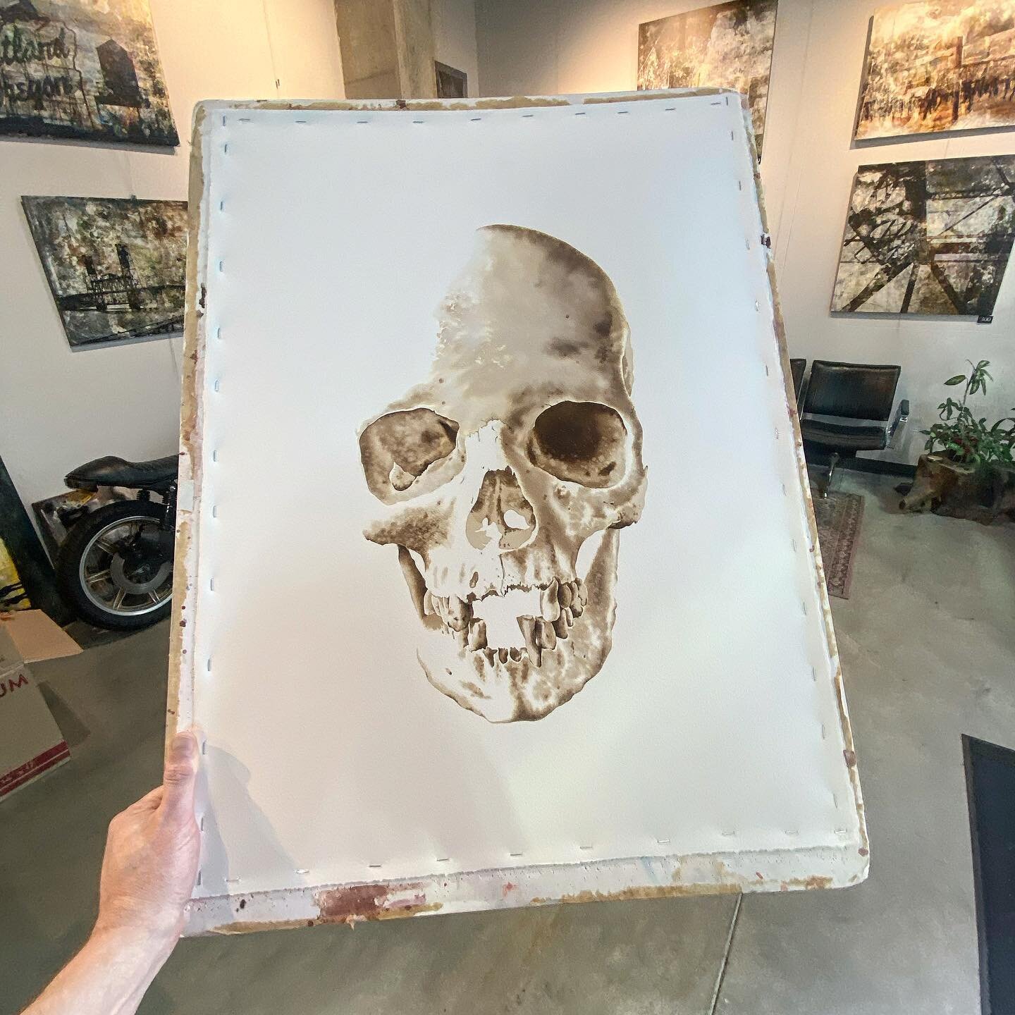 Always excited to see what @abeckerblack brings in next. This #skull is especially awesome! #bones #head #skullart #fineart #art #printing #prints #pdxart #pdxartist #pdx #local #smallbusiness #portland #oregon #pnw #artwork #print #photo #photograph