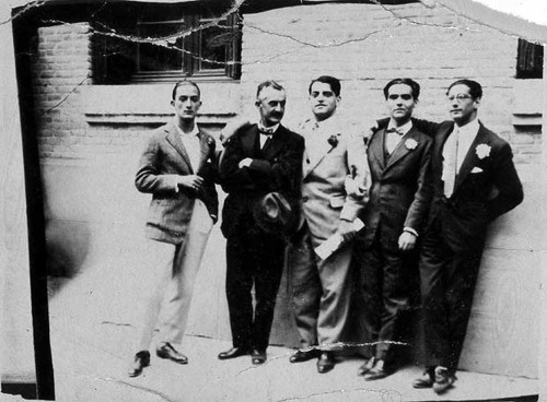 In Madrid, 1926. From left: Salvador Dalí, Moreno Villa, Luis Buñuel, García Lorca, and Jose Antonio Rubio Sacristán. Excerpted from the Autobiography of Luis Buñuel- The Awl http://www.theawl.com/2013/04/the-autobiography-of-luis-bunuel