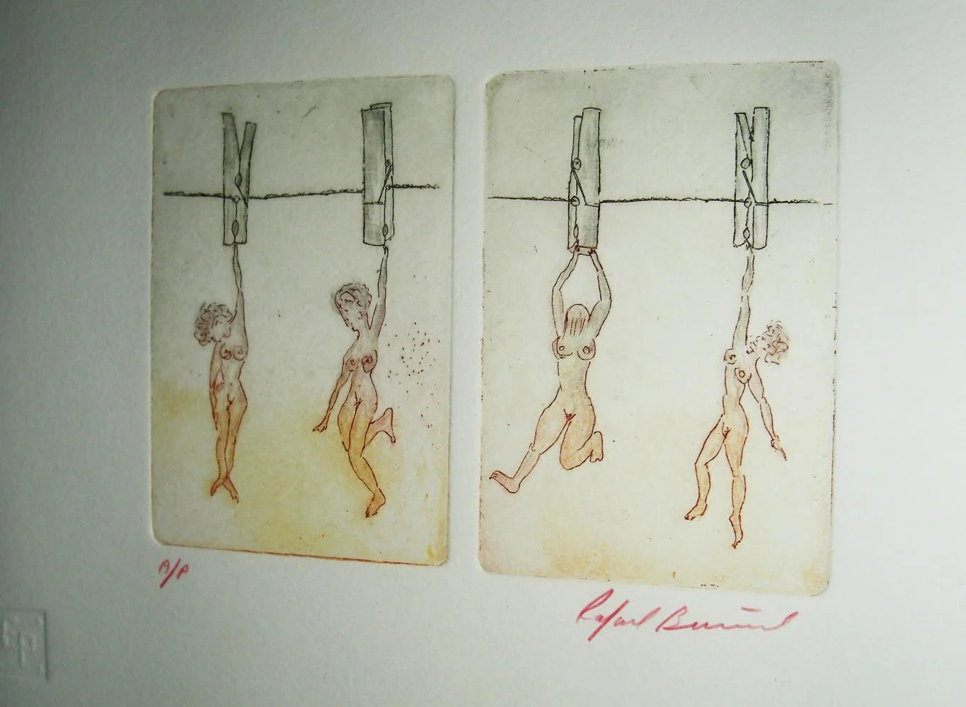 Four Women Hung Out To Dry Etching by Rafael Buñuel
