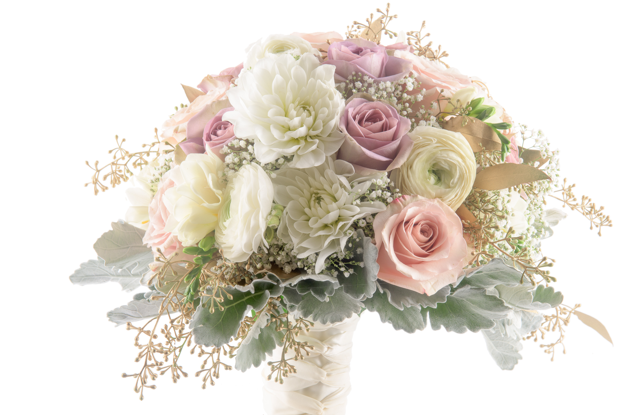 Dusty Miller with Soft Roses