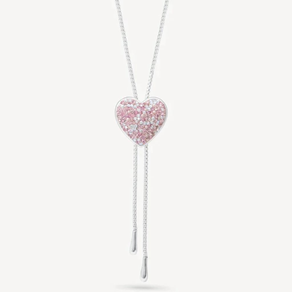 Venetian Blush Sparkle Puffy Heart Bolo Tie Necklace
