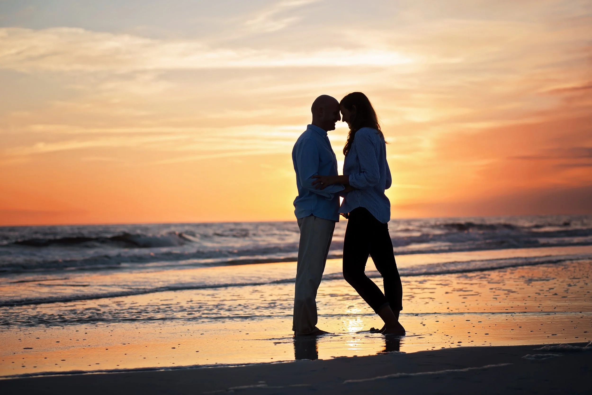 Sun set engagement image on Jacksonville Florida beach