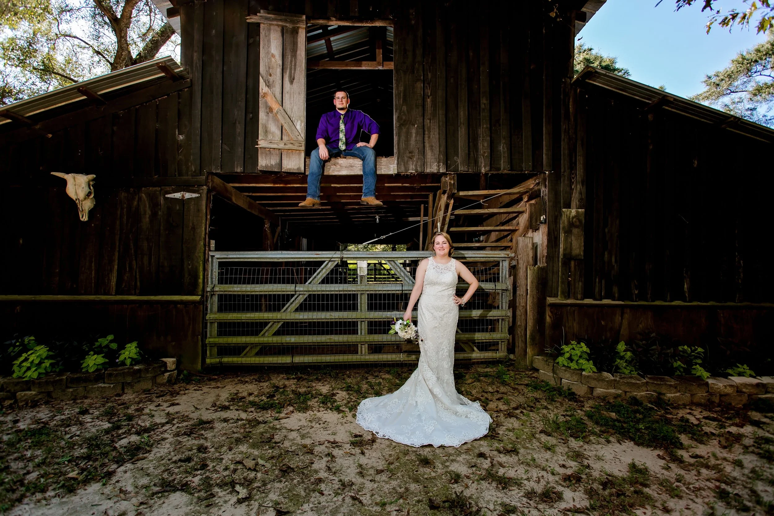 Bride and Groom country wedding barn portraits taken by a Jacksonville beach and St. Augustine photographer